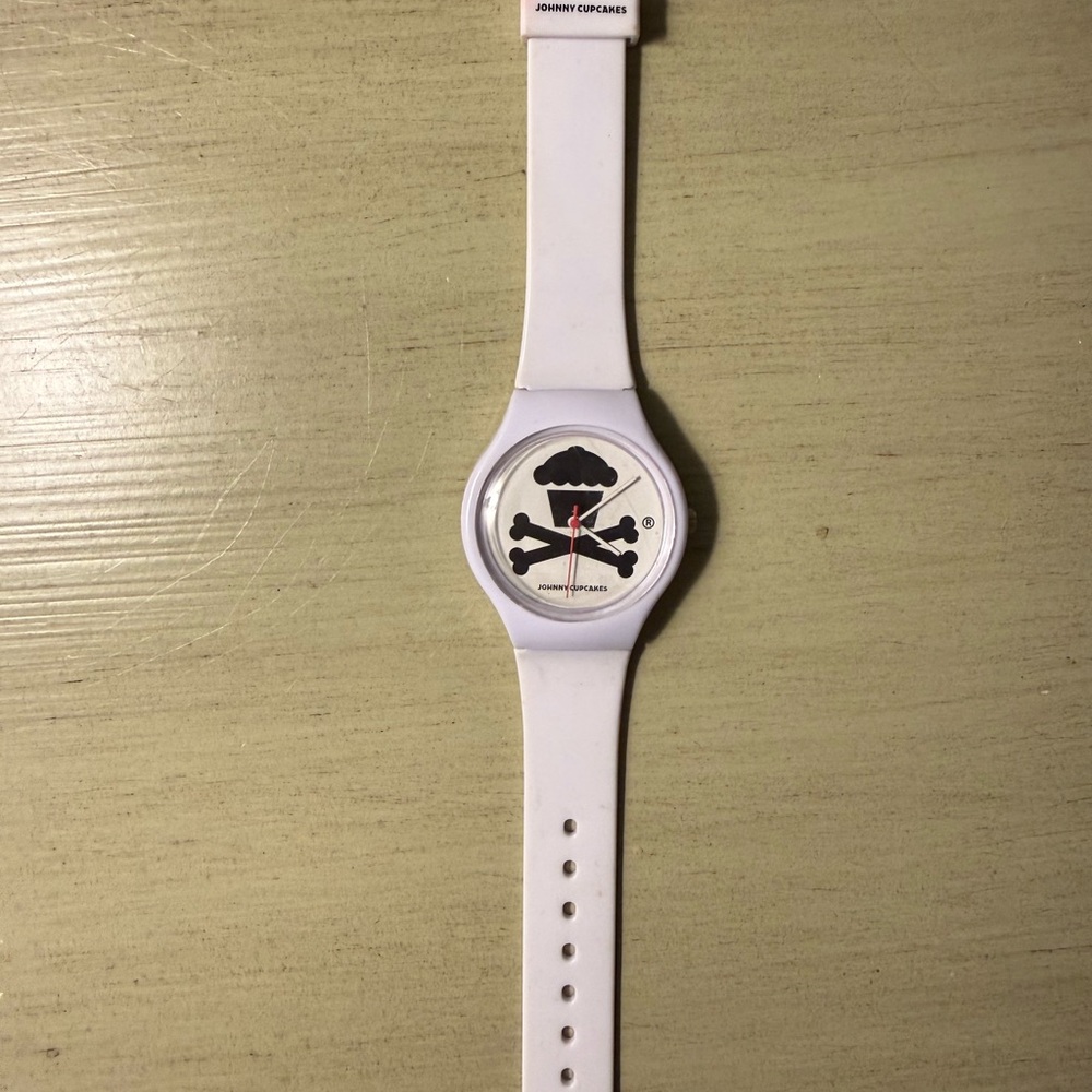 Vintage JOHNNY CUPCAKES White Watch with Skull and Crossbones